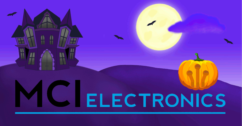 MCI Electronics logo animation celebrating Halloween