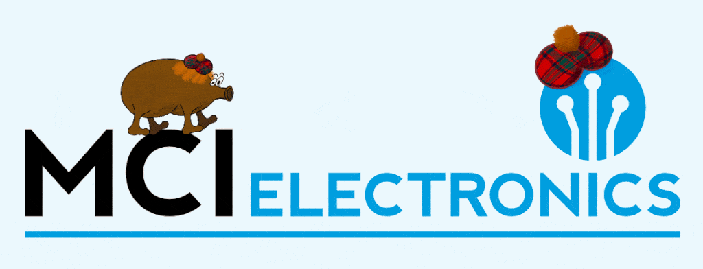 MCI Electronics logo wearing a Tam O'Shanter with an animated haggis celebrating Robert Burns' Night
