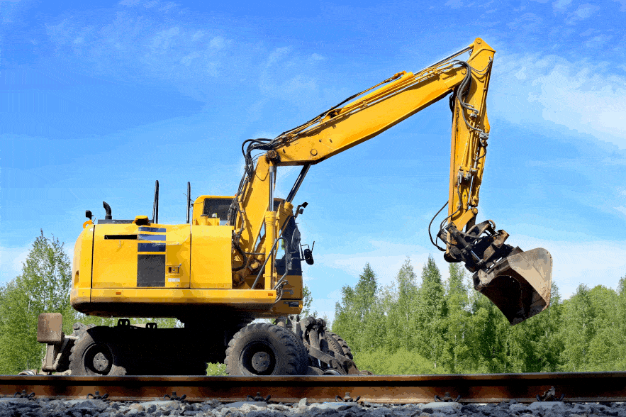Animation showing a wheeled excavator