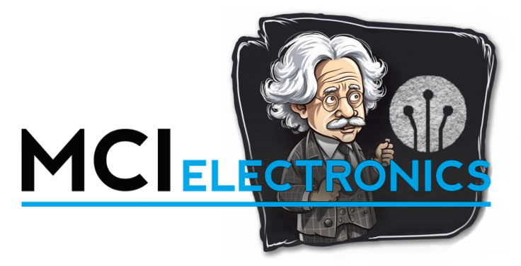 MCI Electronics logo celebrating the life and achievements of Albert Einstein