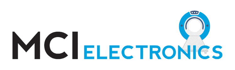 MCI Electronics logo with animation of a CT Scanner