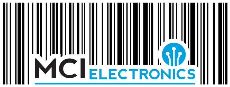 MCI Electronics logo and barcode design celebrating the invention of the barcode.