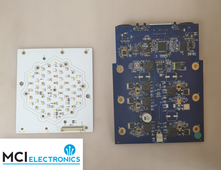 Light and control boards for a troubadour spotlight repaired by MCI Electronics.