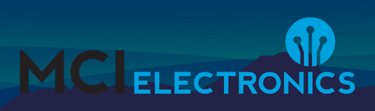 MCI Electronics logo animation showing an aurora in the night sky.