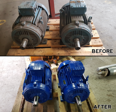 Before and after refurbishment of motors by MCI Electronics.