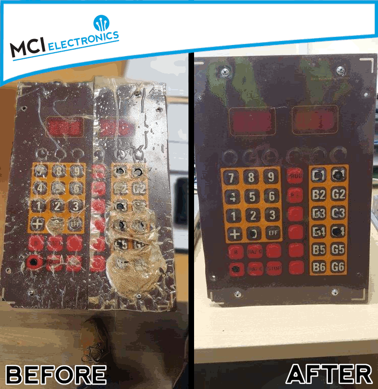 Bandmill setting system before and after repair by MCI Electronics.