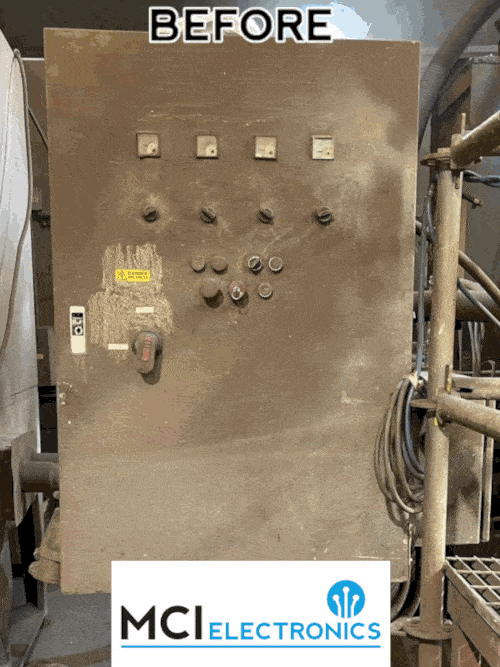 Animation showing the before and after redesign and fitting of a control panel.