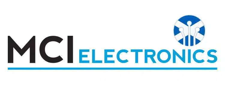 MCI Electronics logo image showing a saltire design in celebration of the life of William Wallace.