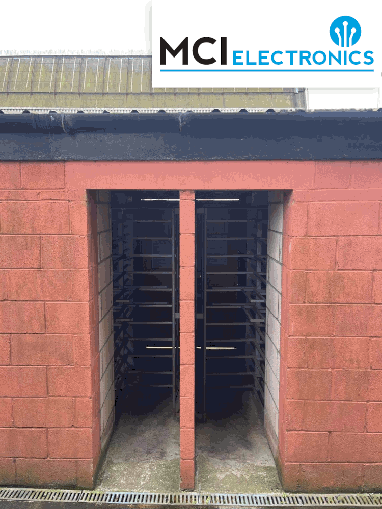 Animation showing different views of a football stadium turnstile refitted with the circuit board repaired by MCI Electronics.