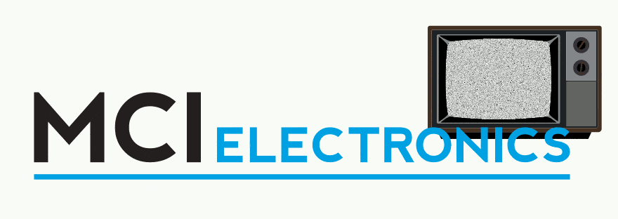 MCI Electronics logo animation showing an old television in celebration of the life of John Logie Baird.