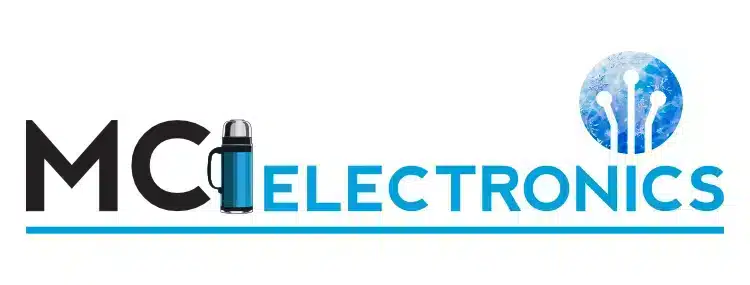 MCI Electronics log image showing a thermos flask and frozen logo in celebration of James Dewar.