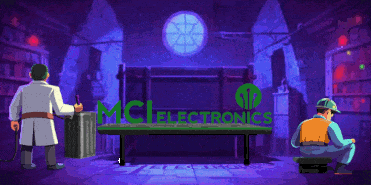 MCI Electronics logo animation showing the logo being brought to life by Dr Frankenstein to celebrate Halloween.