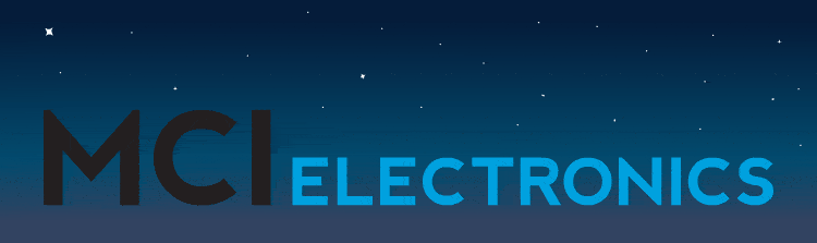 MCI Electronics logo animation showing fireworks in the night sky.